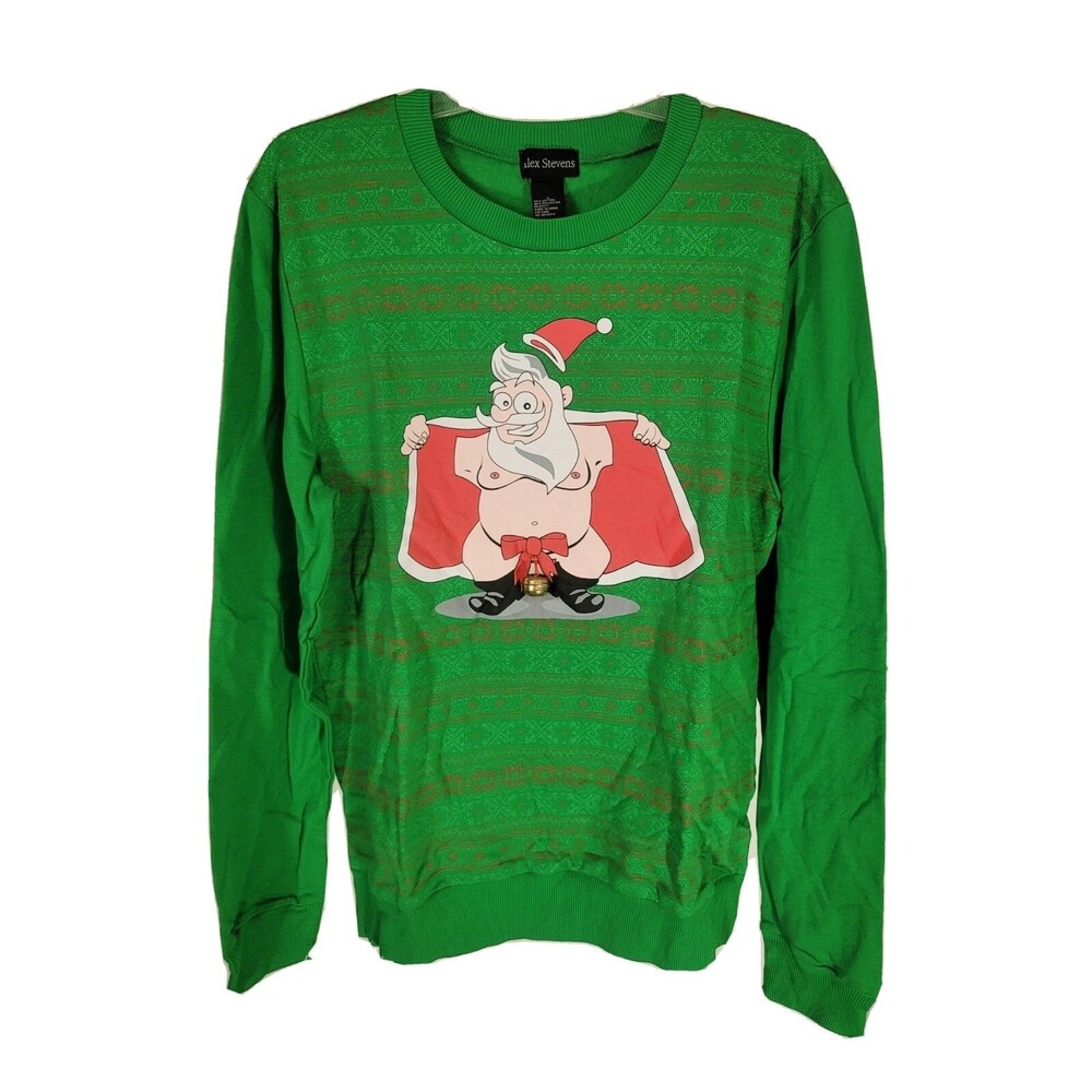 Alex Stevens Mens L Jingle Balls Mr. Klaus Santa Flasher Ugly Christmas Sweater